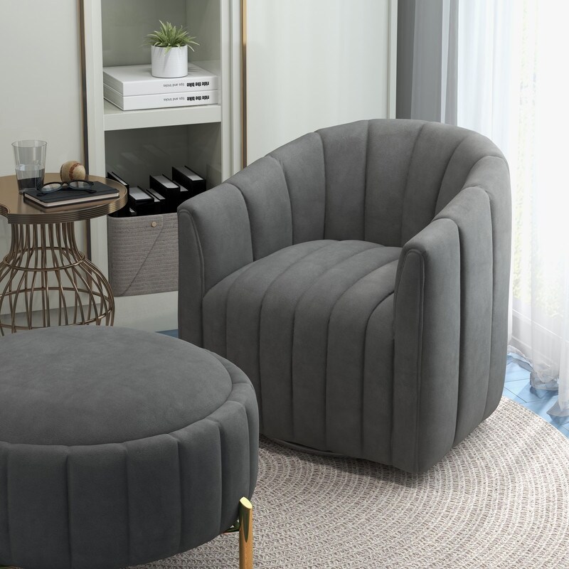 SEYNAR Contemporary Tufted Velvet Swivel Club Chair with Ottoman Set