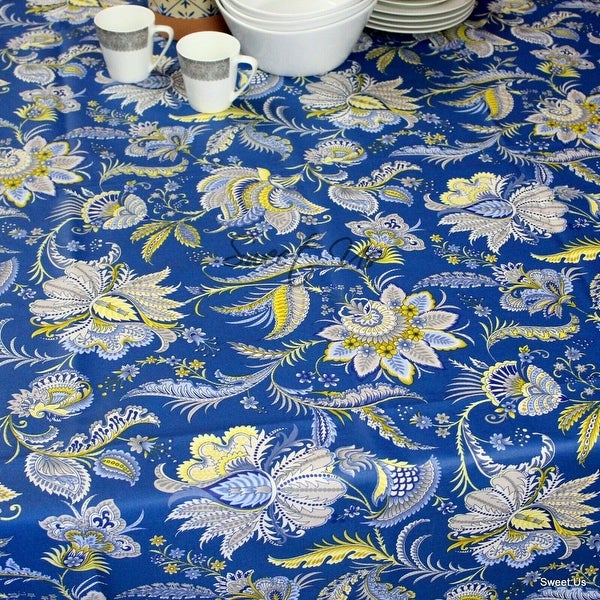 Wipeable Spill Resistant French Floral Acrylic Coated Vanne Tablecloth