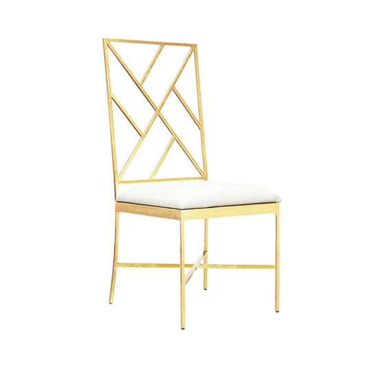 Fretwork Back Gold Leaf Chair with White Vinyl Cushion