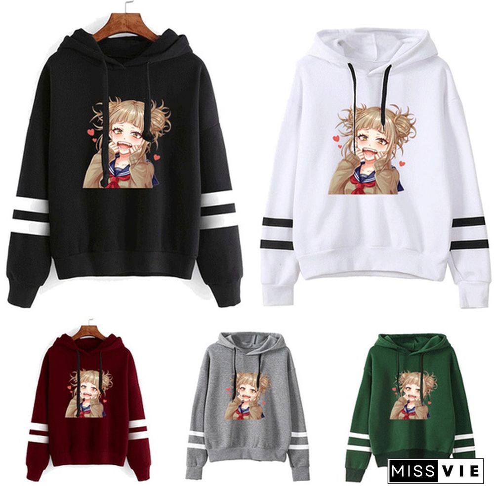 My Hero Academia Hoodies Cute Himiko Toga Graphic Printed Sweatshirt Womnen Casual Hooded Stripe Pullover