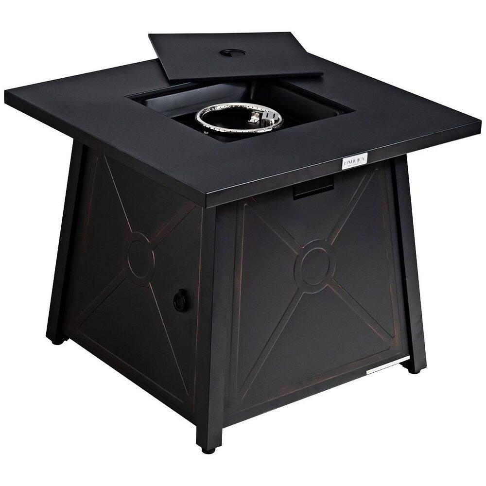 HONEY JOY 50000 BTU Square Propane Outdoor Fire Pit Table with Waterproof Cover Lava Rock TOPB003476