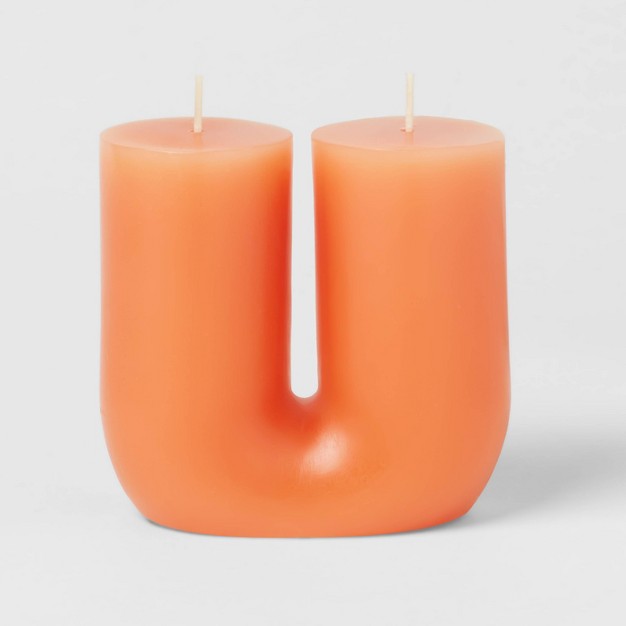 2 wick Shaped Pillar Candle U Tan