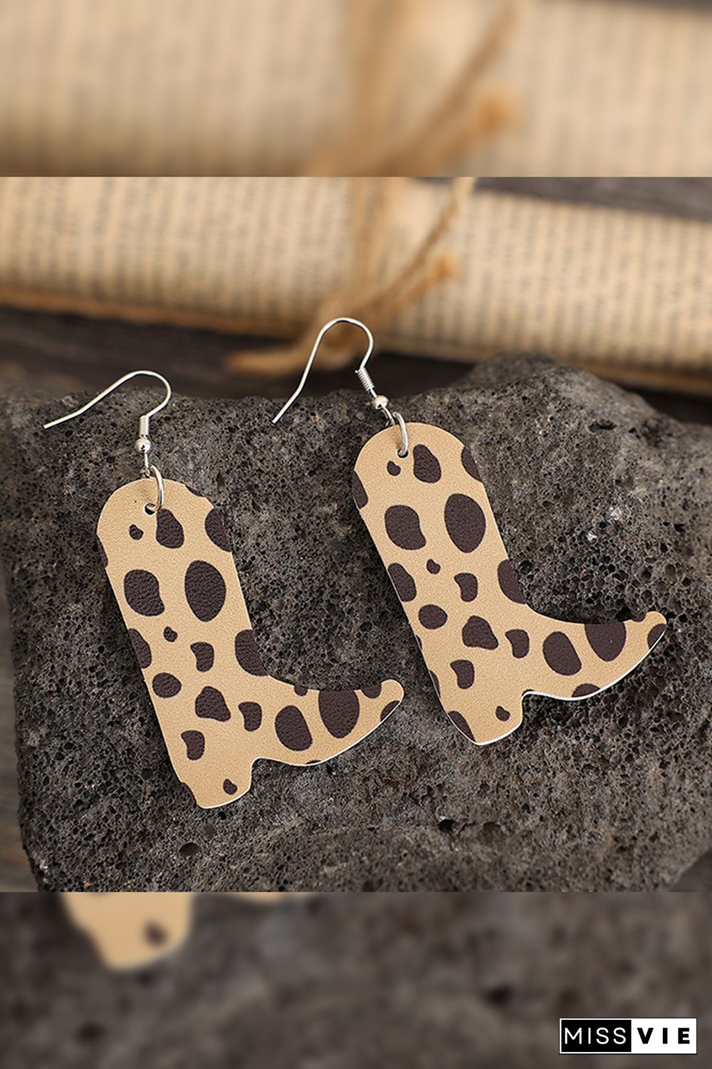 Leopard Print Boots Shape PU Earrings MOQ 5pcs