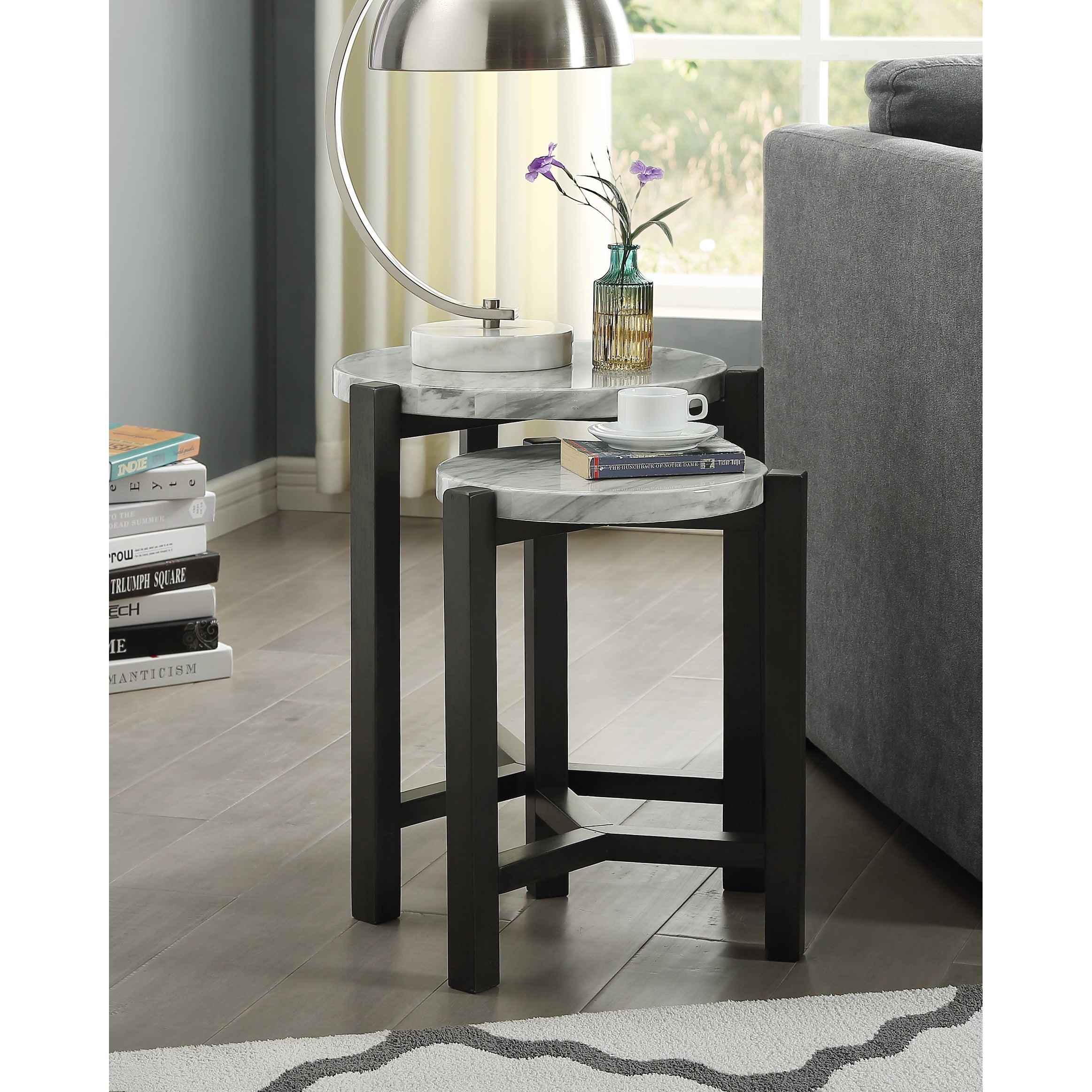 Furniture of America Bittar Brown Grey 20-inch Nesting Side Table