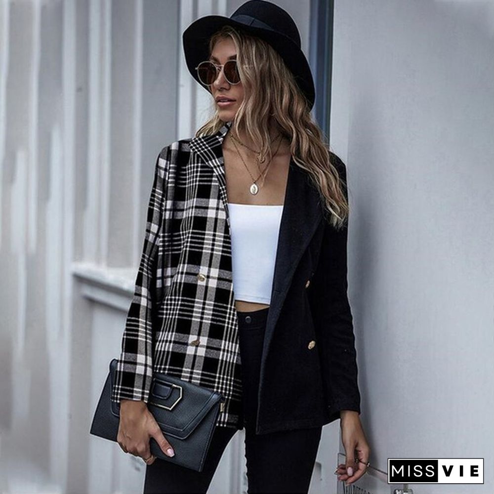 Women Fashion Patchwork Blazer Jacket Office Work Business Outfit Lady Lapel Long Sleeve Coat Slim Cardigan Blazer Casual Tops Xs-Xl