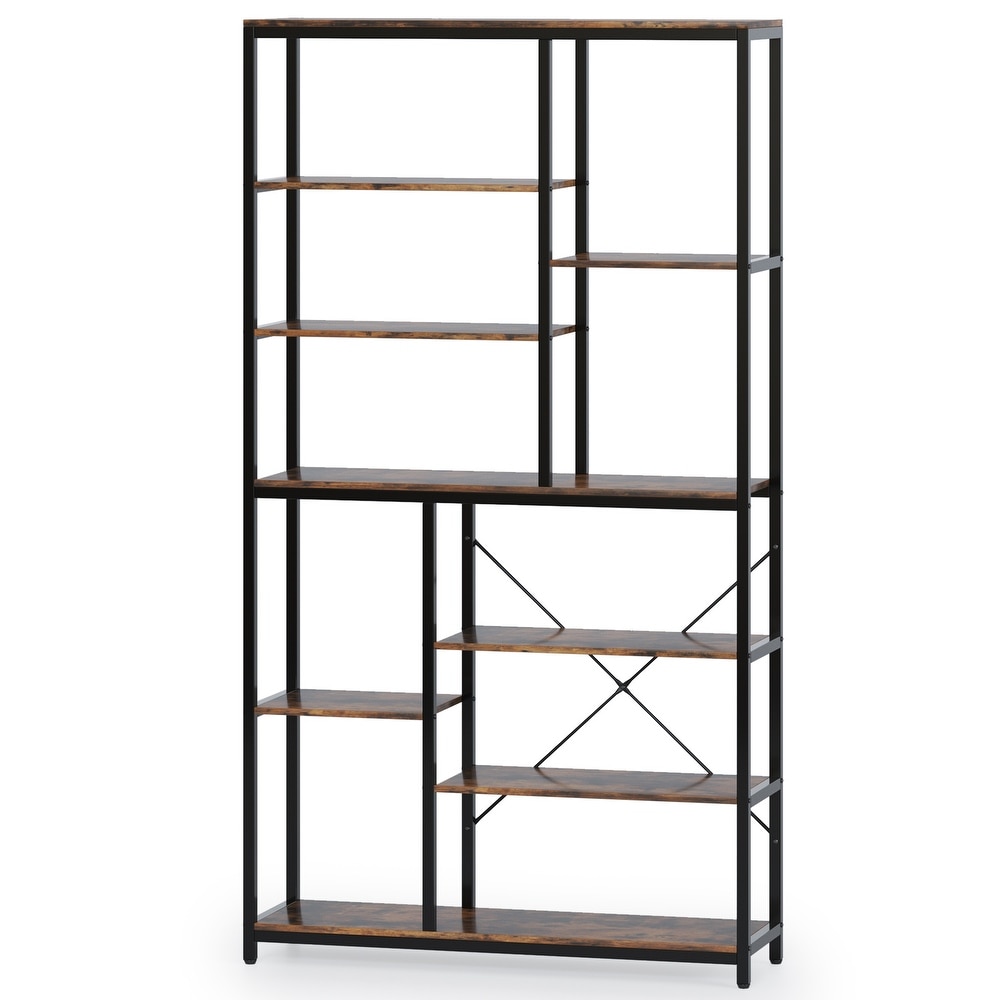 Large 8 Tier Bookcase and Bookshelf  79’’ Tall Open Shelves Display Shelf for Home Office  Rustic