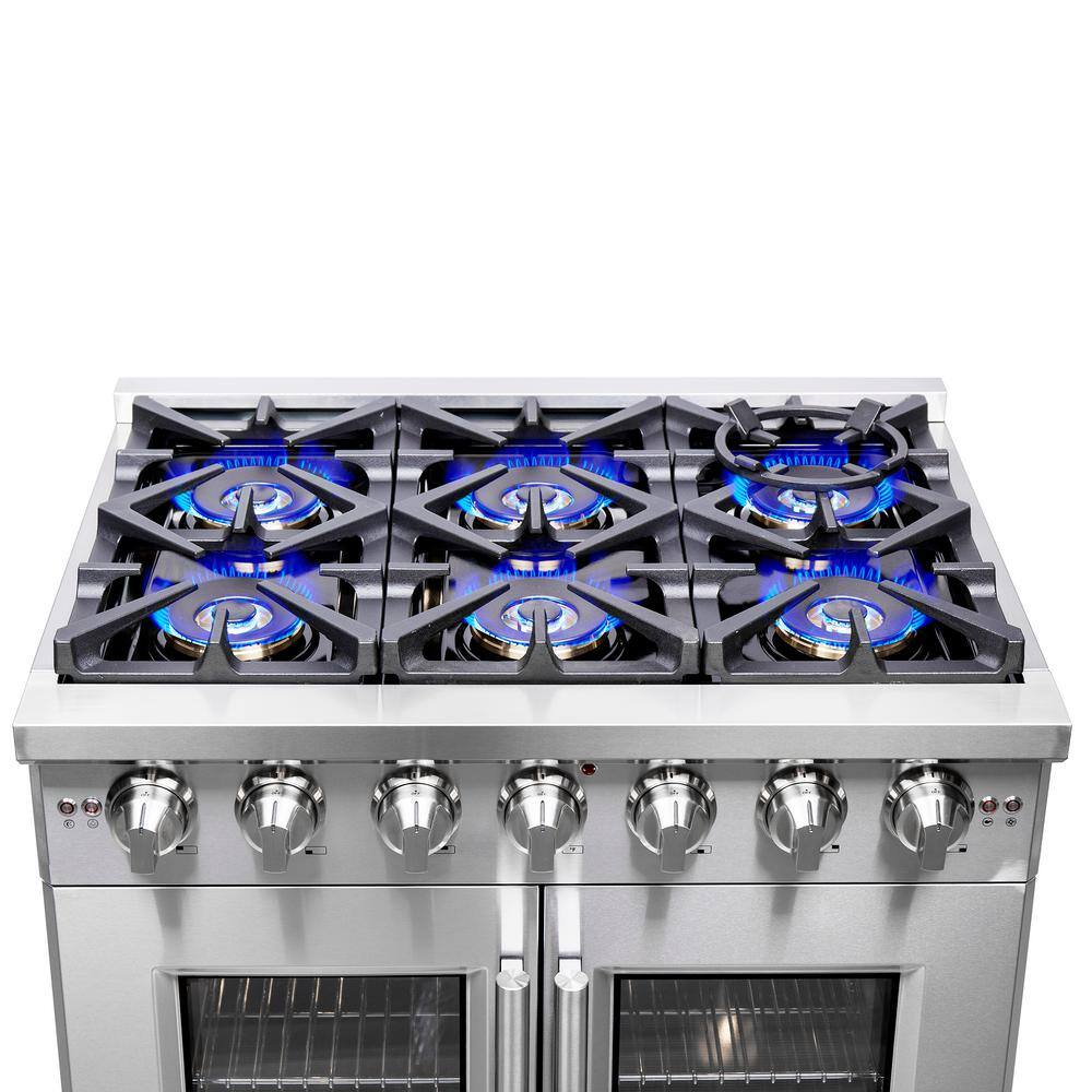 Forno Capriasca 36 in. Freestanding French Door Double Oven Dual Fuel Range 6 Burners Stainless Steel FFSGS6460-36