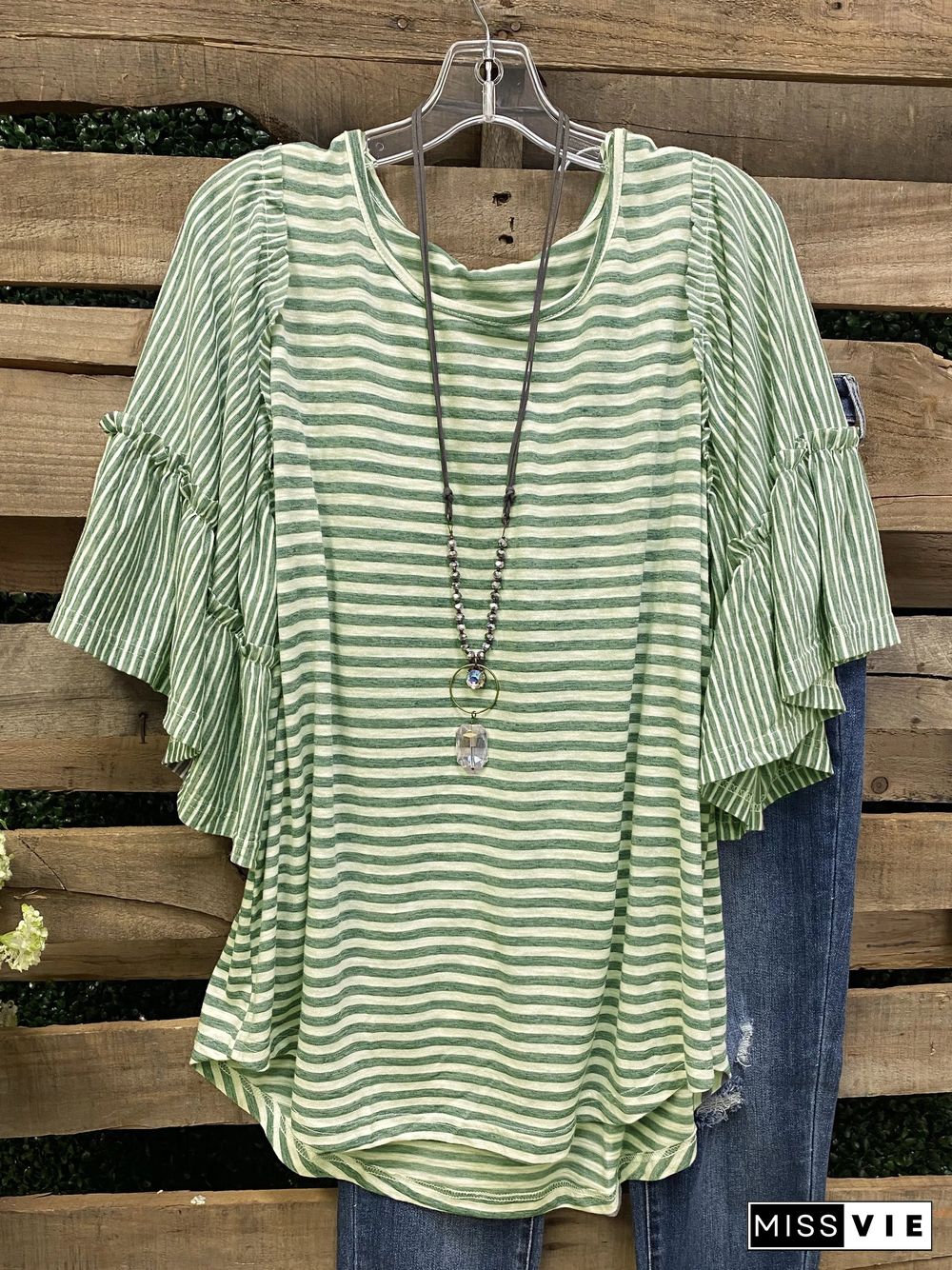 Half Sleeve Striped Casual Shift Tops