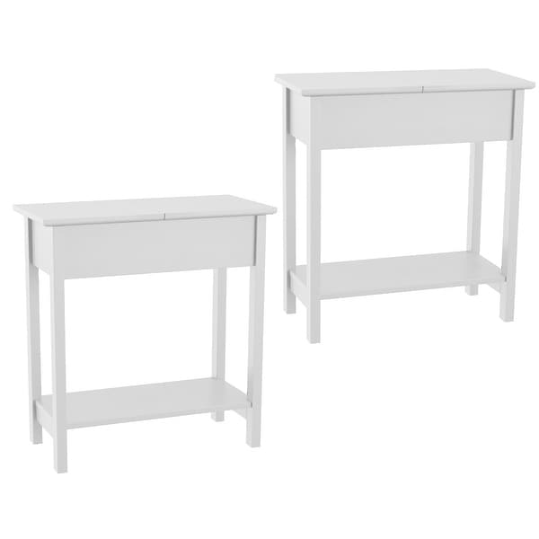 Lavish Home Set of 2 Flip Top Console Tables， White