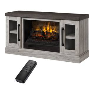 StyleWell Spruce Hallow 48 in. Freestanding Electric Fireplace TV Stand in Medium Gray Ash with Charcoal Top HDFP48-55E