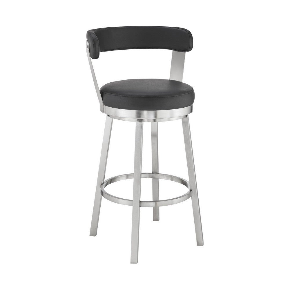 Swivel Barstool with Open Back and Metal Legs， Black and Silver - 19 L X 21 W X 40 H