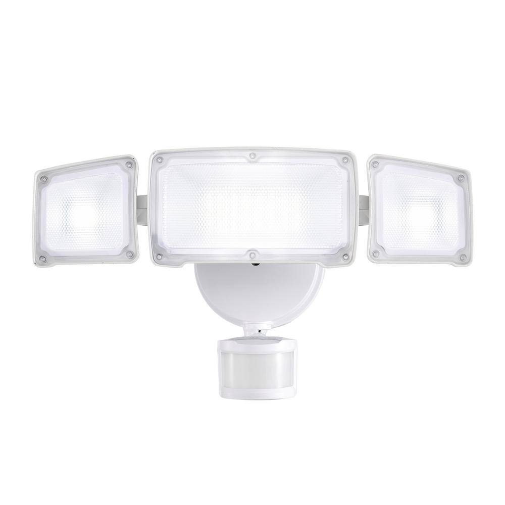 AWSENS 40-Watt 180-Degree White Motion Activated Outdoor Integrated LED Flood Light with 3 Heads and PIR Dusk to Dawn Sensor AW5883-WH