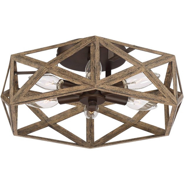 Wide Dark Wood Bronze 6 light Hexagon Frame For Bedroom