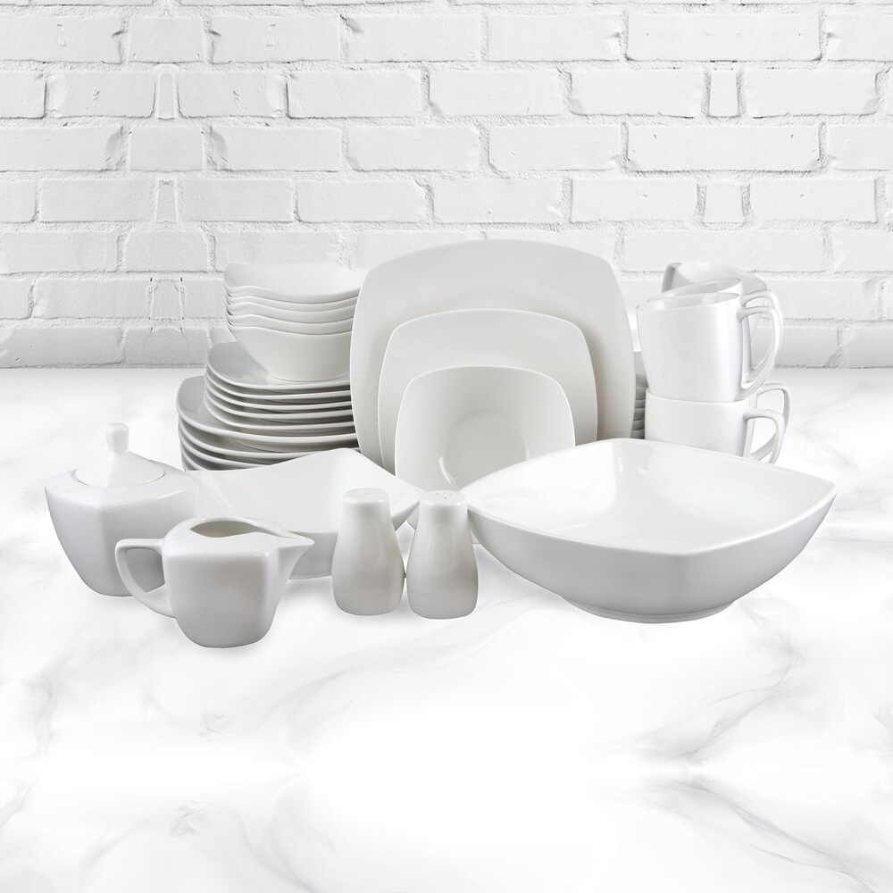 Sleek and Modern White Buffetware Dinnerware Complete 39 Piece Set