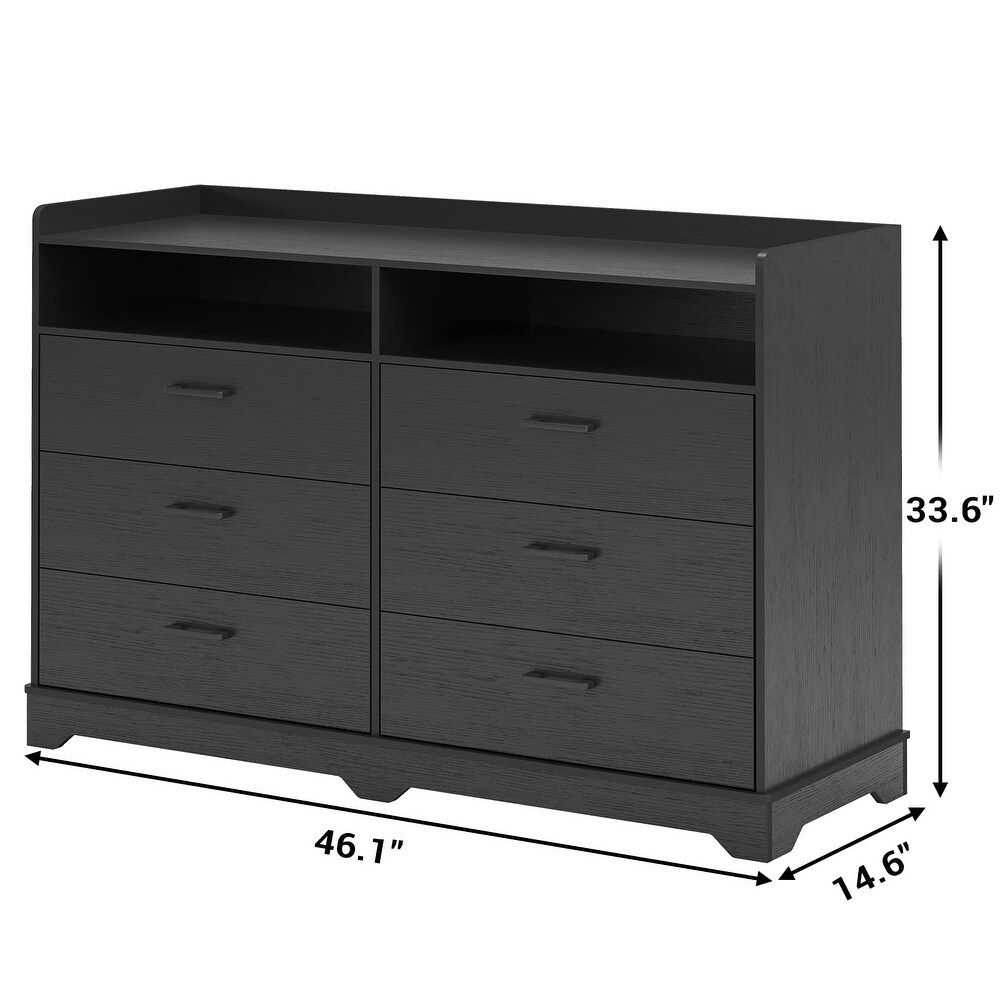 6 Drawers Dresser  Modern Storage Tower Dressers   Chests of Drawers and Open Cubby  Large Clothing Organizer