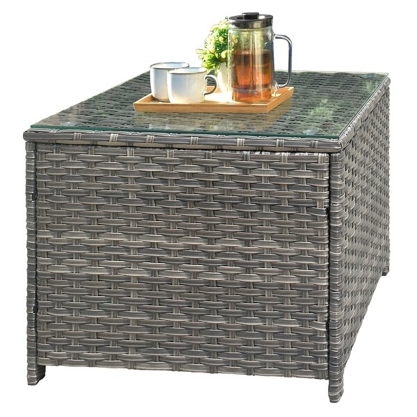 XIZZI Outdoor Rattan Wicker Coffee Table with Glass Top