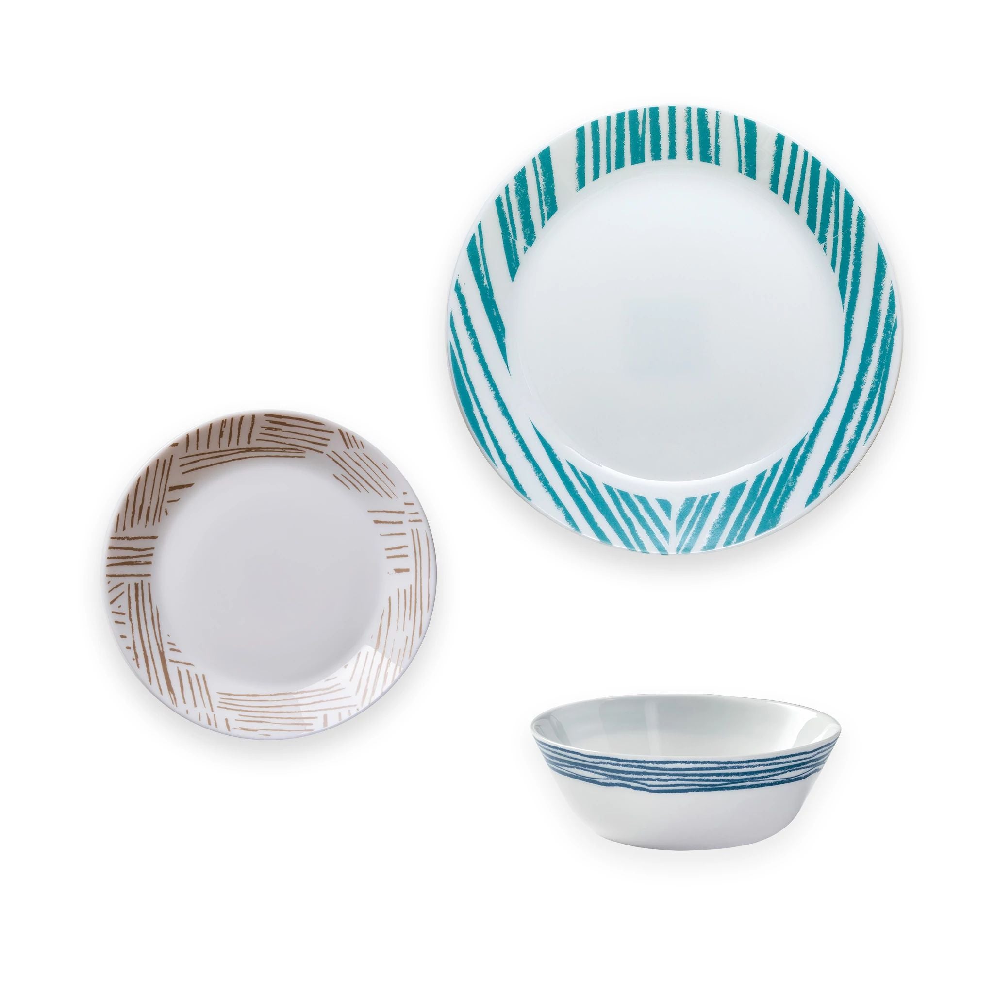 Corelle Geometrica 12-Piece Dinnerware Set， Service for 4， Assorted Color Plates and Bowls