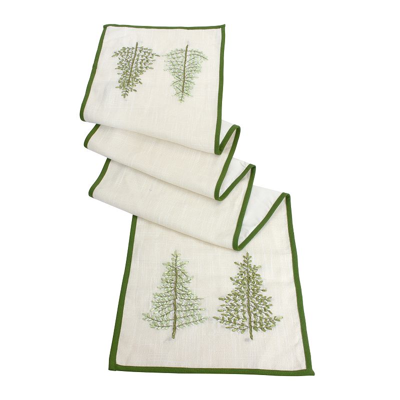 72 Ivory and Green Pine Tree Christmas Table Runner