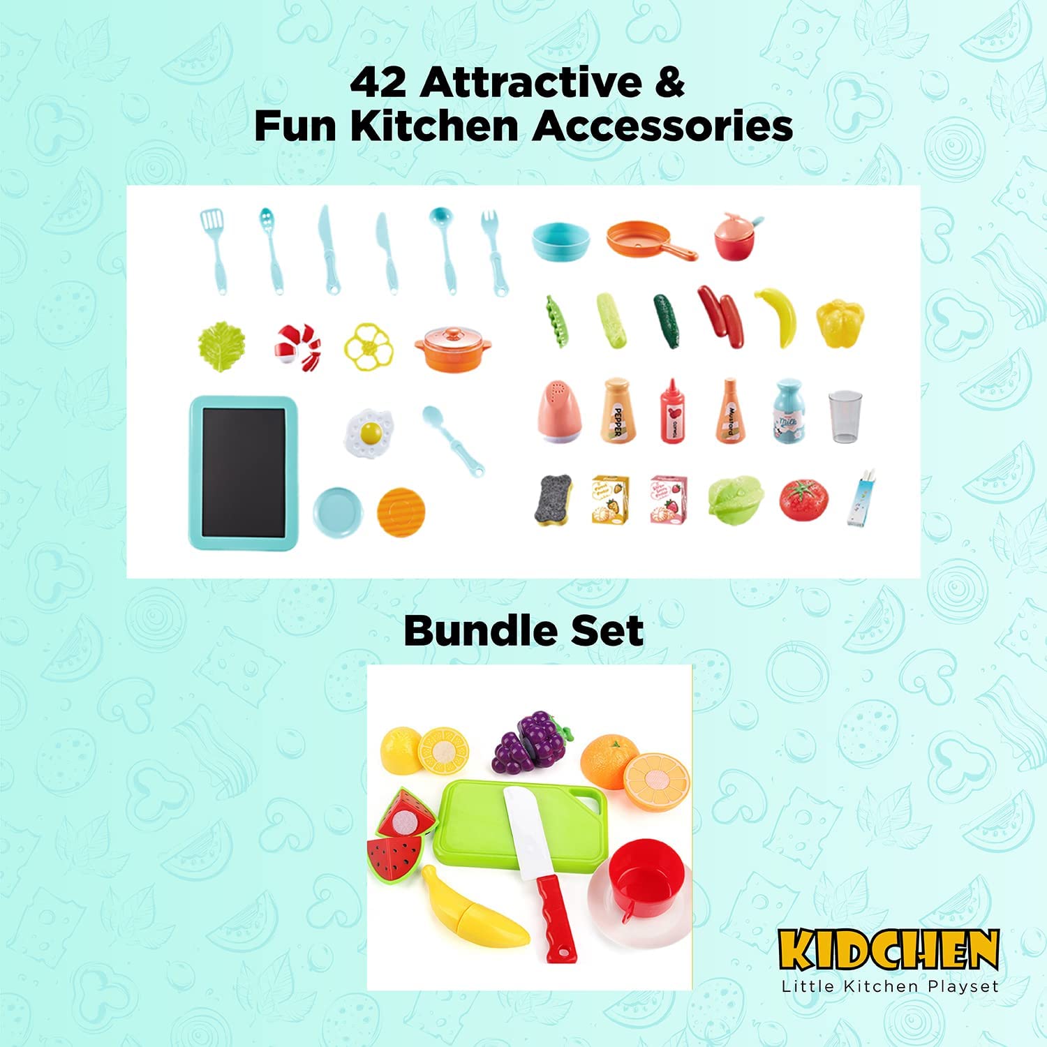 Surefect - Kitchen Play Set with Accessories- Mini Kitchen Set with Realistic Light Sound Steam Simulation- Indoor Games Kitchen Cooking Playset with Water Outlet- Toys for Toddlers Children and Girls