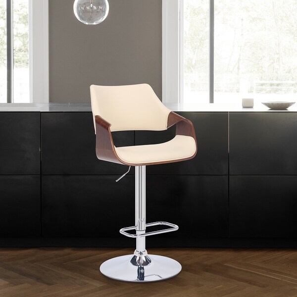 Aspen Adjustable Swivel Faux Leather and Wood Bar Stool with Metal Base