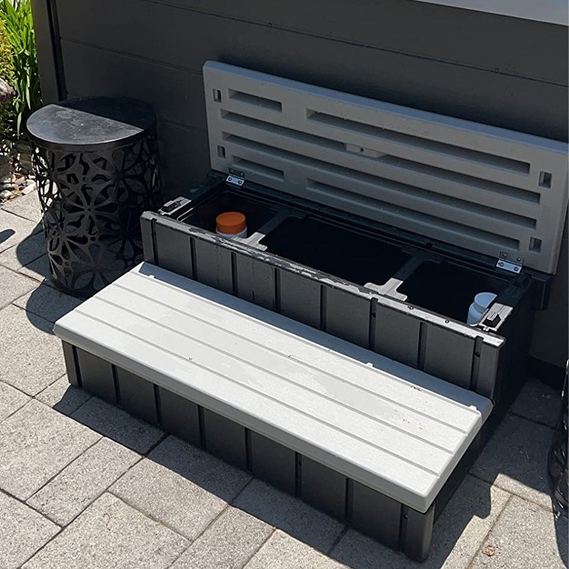 Confer 36 Inch Resin Weather Resistant Patio Hot Tub And Spa Steps With Large Storage Compartments For Spa Accessories And Chemicals Gray black