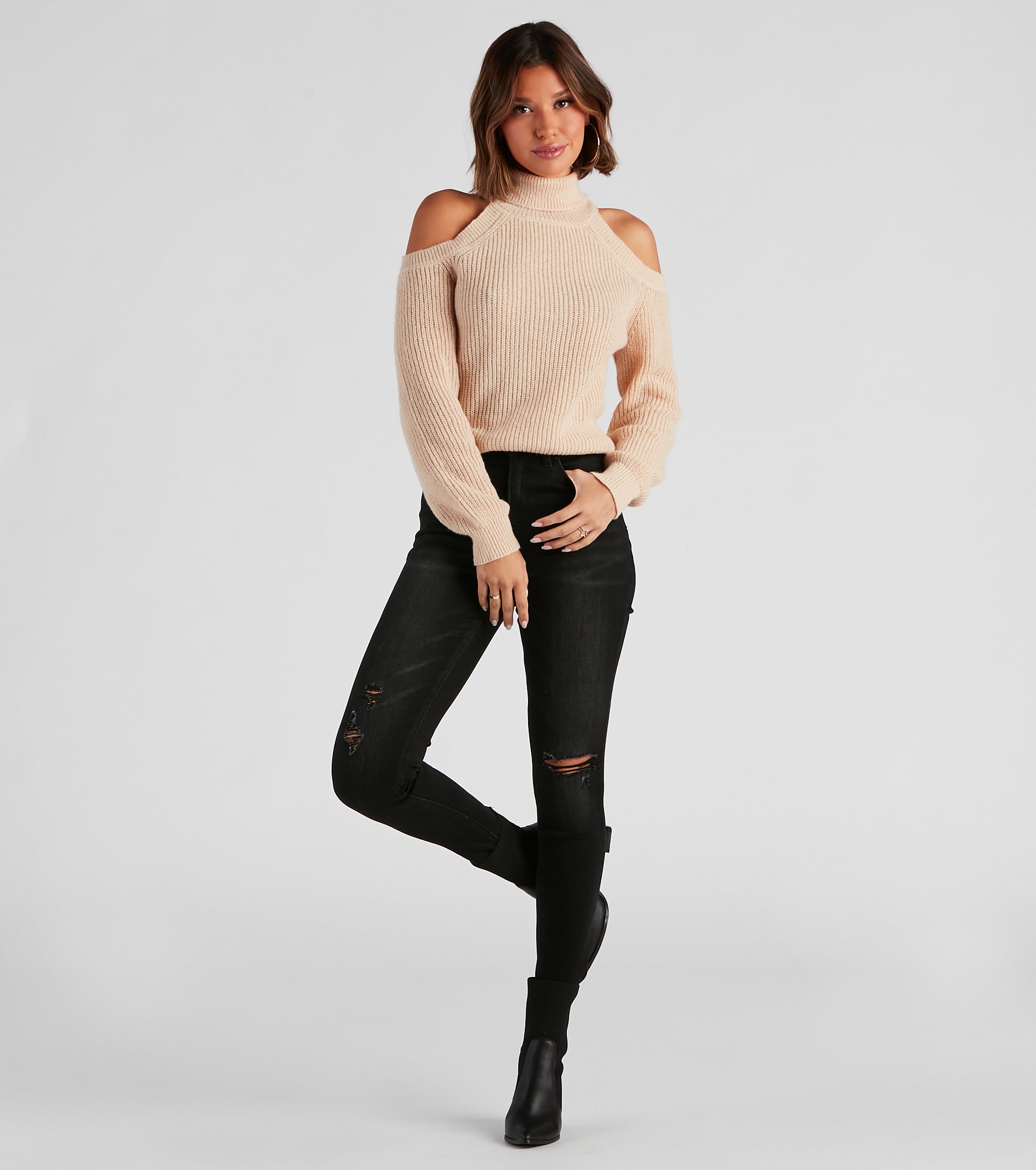 Knit Girl Cold Shoulder Sweater