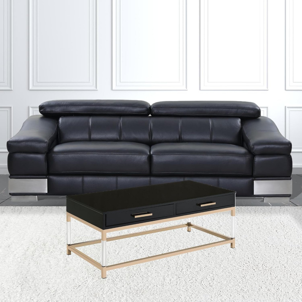 Contemporary Coffee Table  Golden Frame With Acrylic Legs  amp2 Drawers  Black   Contemporary   Coffee Tables   by Decor Love  Houzz