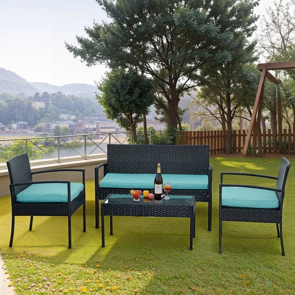 3Pieces Steel Patio Conversation Set with Gray Cushions and Coffee Table