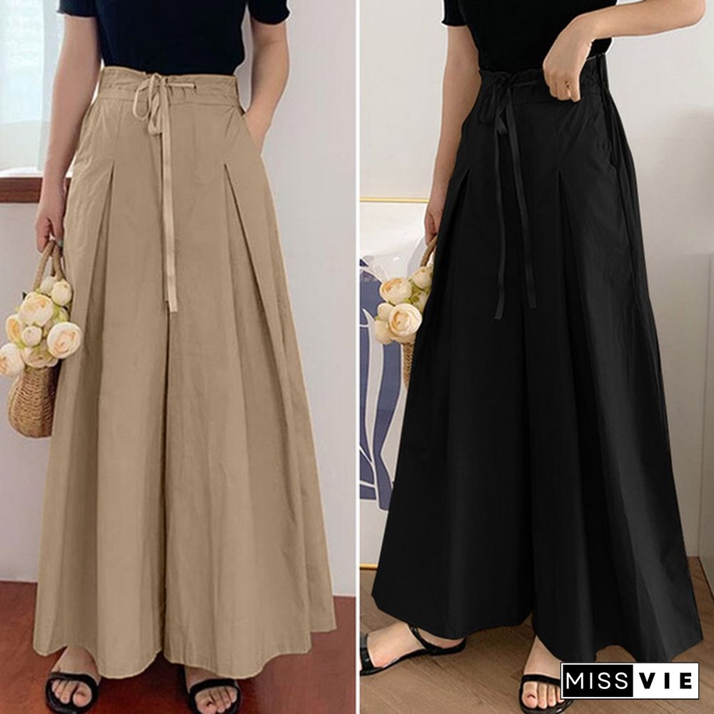 Women Culottes Wide Legs Palazzo Long Dress Pants Ladies Pull On Trousers Skirts