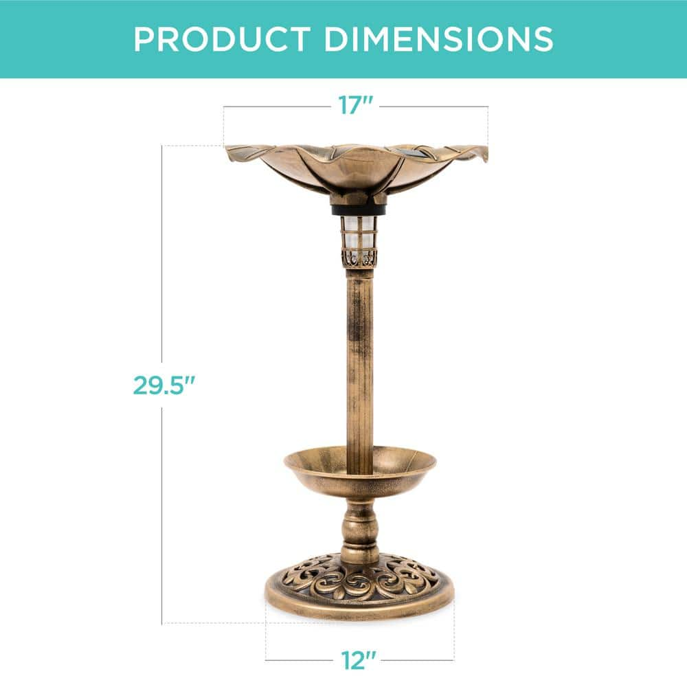 Best Choice Products Bronze Solar Lighted Pedestal Birdbath w/Planter， Integrated Panel SKY4676