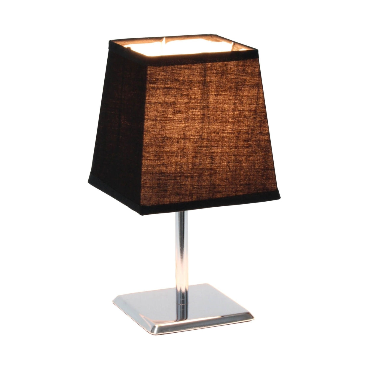 Simple Designs Mini Chrome Table Lamp with Squared Empire Fabric Shade, Black