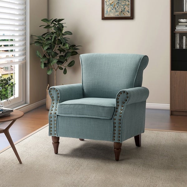 Nyctelius Upholstered Comfy Accent chair with Classic Turned Wooden Legs and Nailhead Trim by HULALA HOME