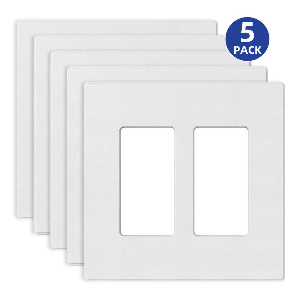 ELEGRP 2-Gang Midsize Screwless DecoratorRocker Wall Plate White (5-Pack) 3032GM-WH5