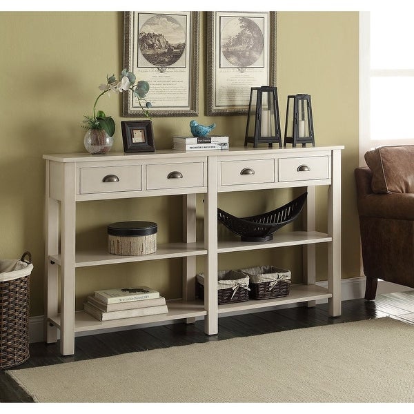 Rectangular Console Table in Cream Wooden Straight-Square Leg for Hallway， Living Room， Foyer， Office