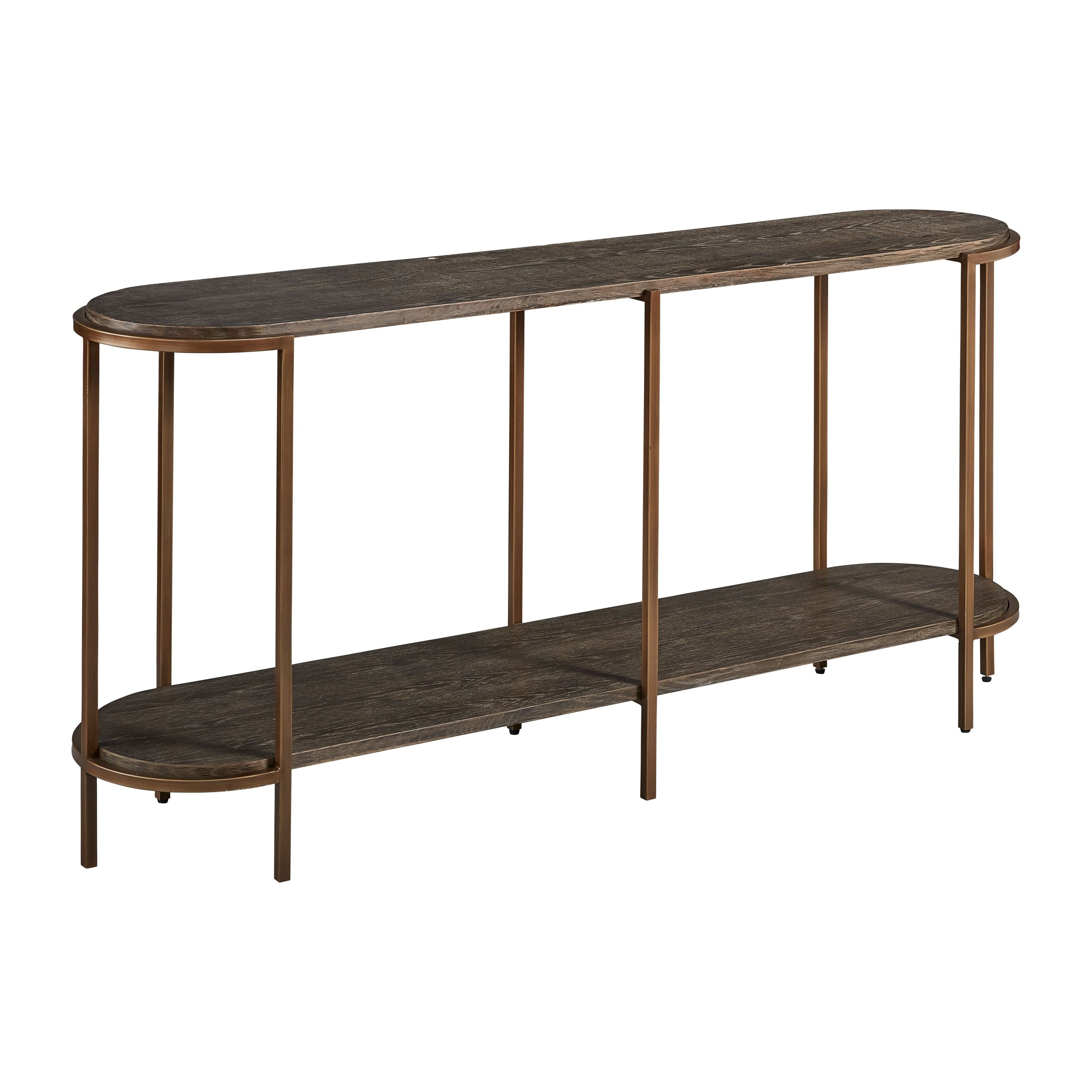 Lenox Hill 70-inch Retro Oval Console Table， Alder and Brushed Metal