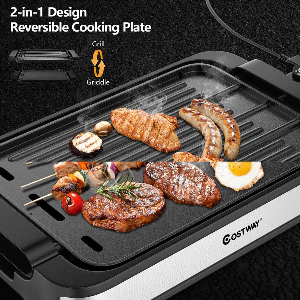 Costway 270 sq. in. 1500-Watt Stainless Steel Smokeless Indoor Grill Electric Griddle with Non-stick Cooking Plate EP24926US