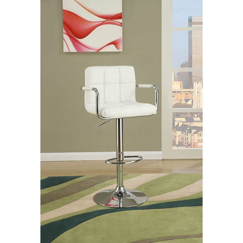 Arm Chair Style Bar Stool With Gas Lift White And Silver Set of 2