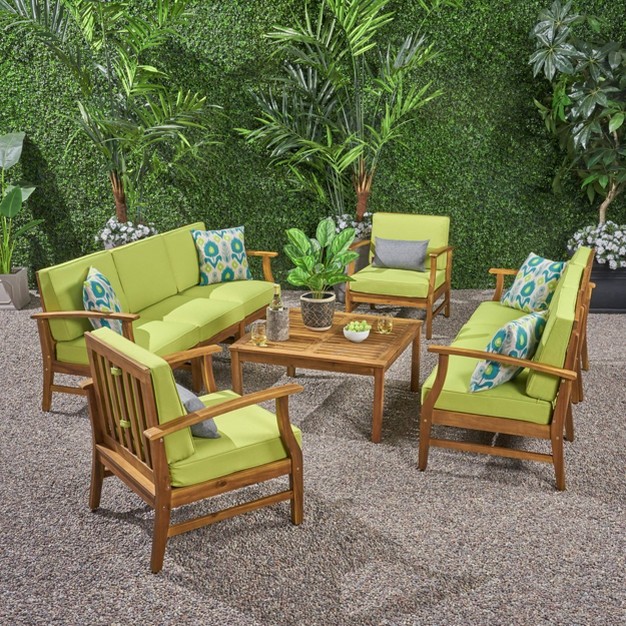 9pc Perla Acacia Wood Patio Conversation Set Teak Christopher Knight Home