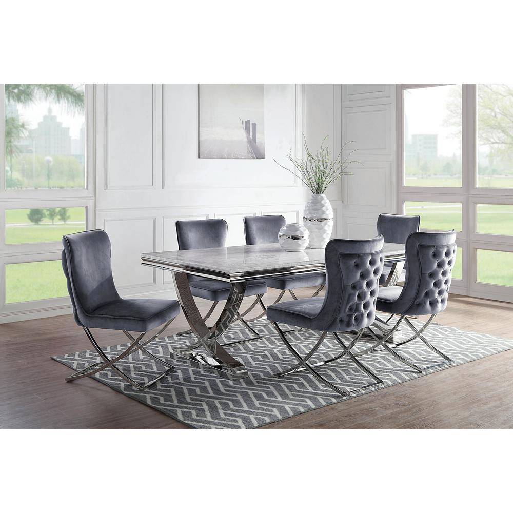 Furniture of America Worthgate 78 in. Rectangle Chrome Faux Marble Dining Table (Seats 6) IDF-3285T