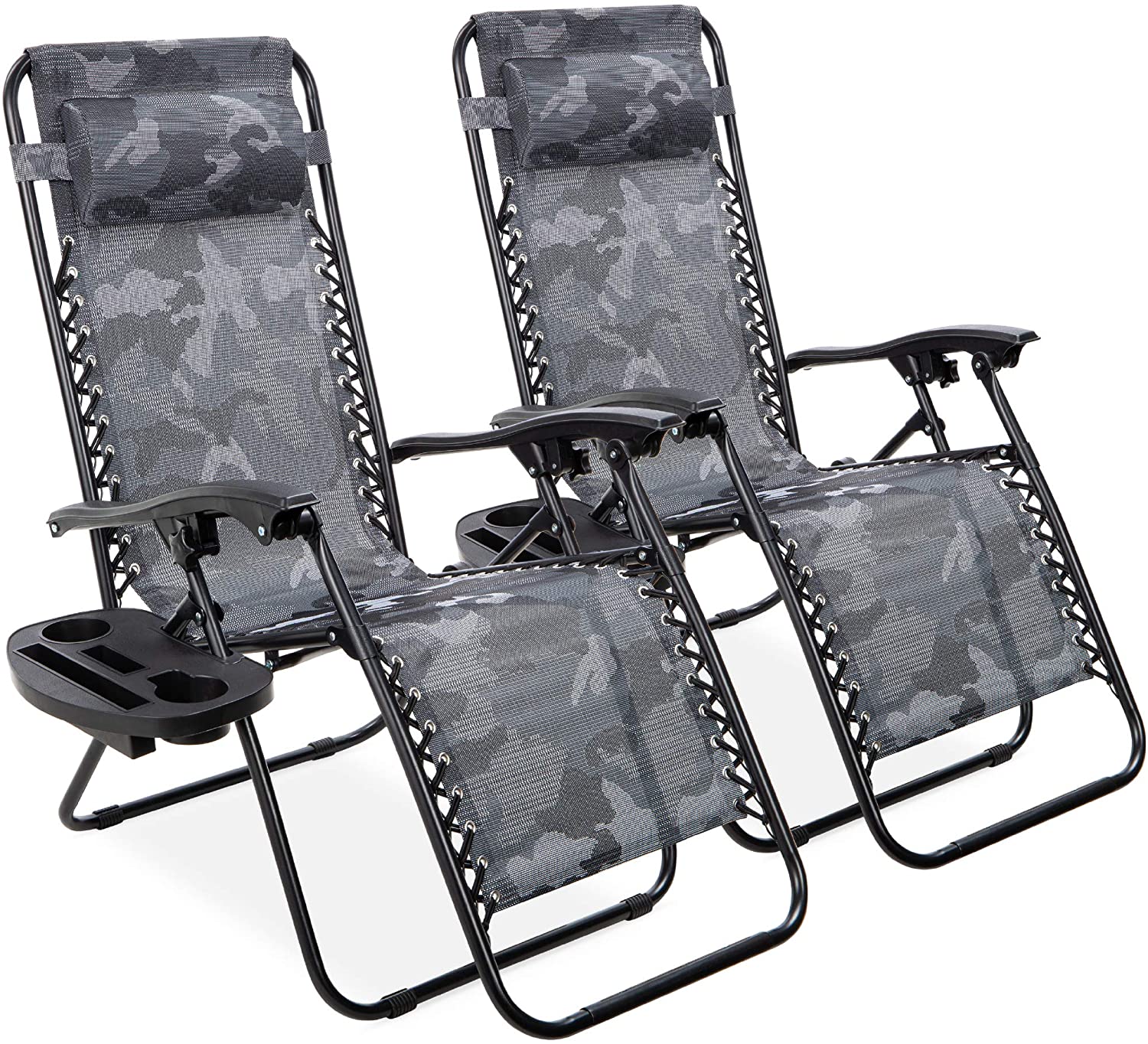 best choice products set of 2 adjustable steel mesh zero gravity lounge chair recliners w pillows and cup holder trays