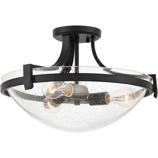 Wide Black 3 light Clear Seedy Glass Bowl Shade For Bedroom Kitchen Living Room