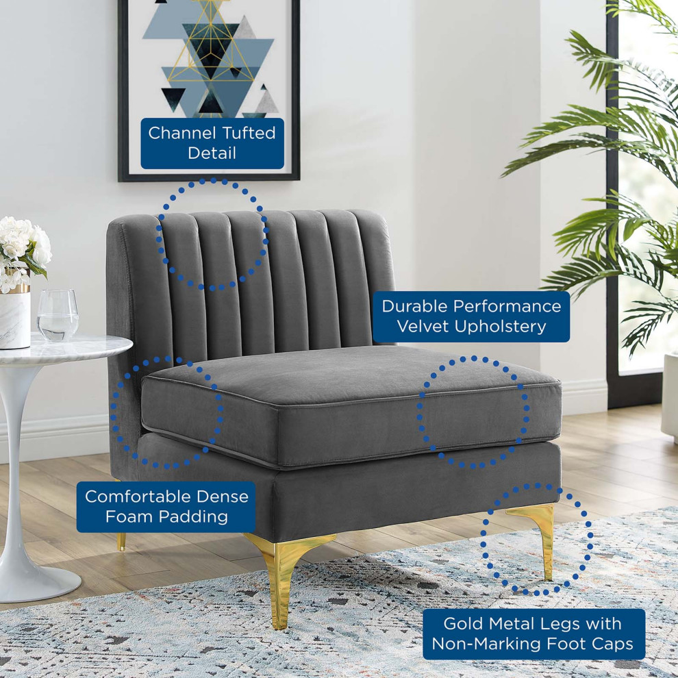 Tufted Sofa Middle Chair  Velvet  Gray  Modern  Living Lounge Hospitality   Midcentury   Armchairs And Accent Chairs   by House Bound  Houzz