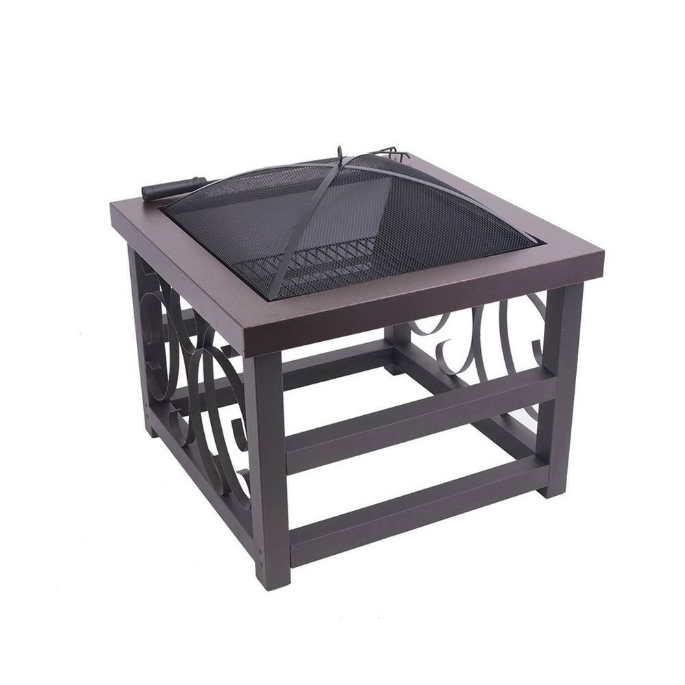 BLUE SKY OUTDOOR LIVING 28 in. Square Steel Raised Wood Fire Pit with Screen Screen Lift And Log Grate WBFP28RB