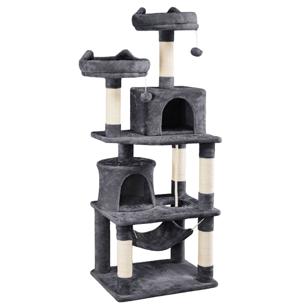 SMILE MART 62.2" Double Condo Cat Tree and Scratching Post Tower, Dark Gray