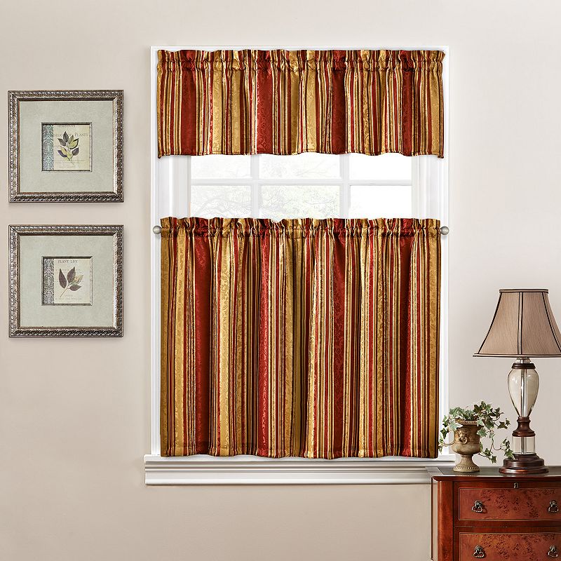 Traditions by Waverly Stripe Ensemble Tier and Valance Kitchen Window Curtain Set