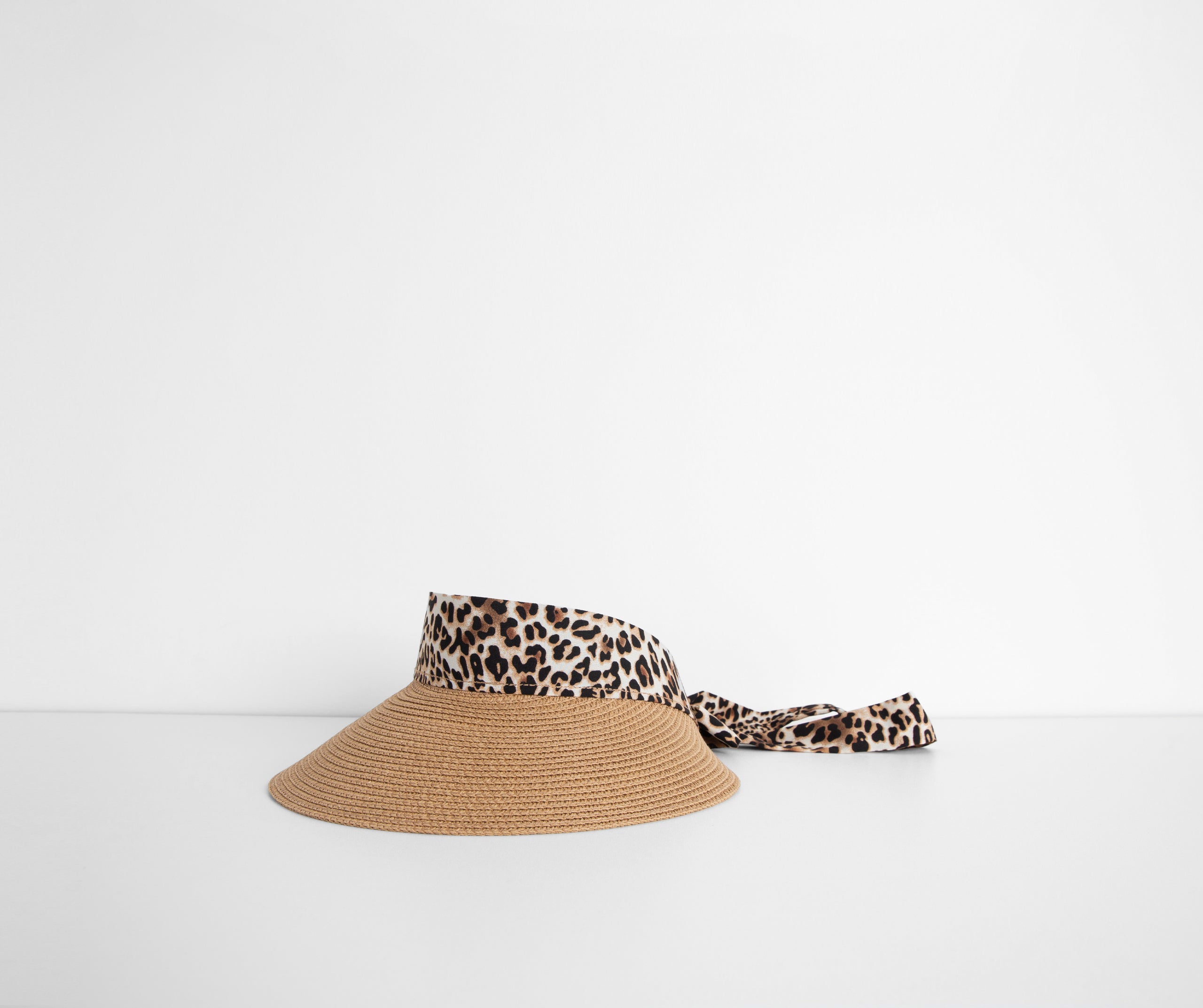 Fun In The Sun Leopard Ribbon Straw Visor