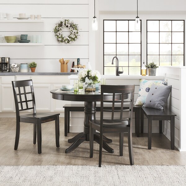 Wilmington II Round Pedestal Base Antique Black Breakfast Nook Set by iNSPIRE Q Classic