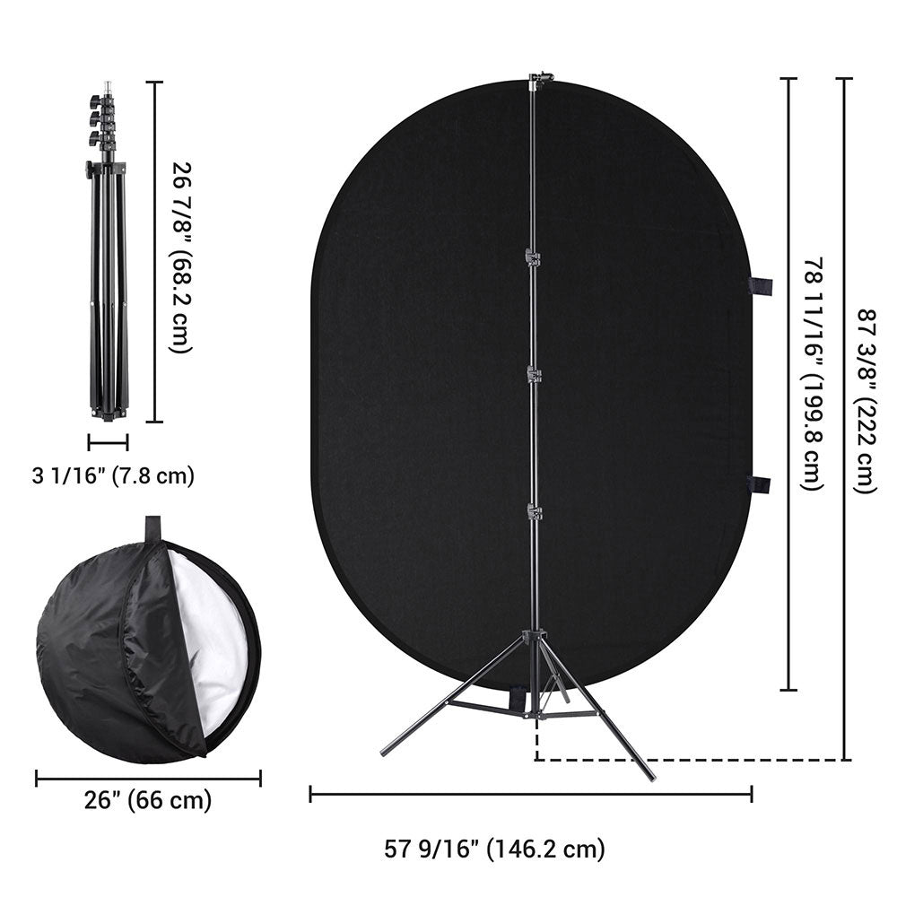 Yescom White-Black Chromakey Collapsible Background with Stand, 5'x7'