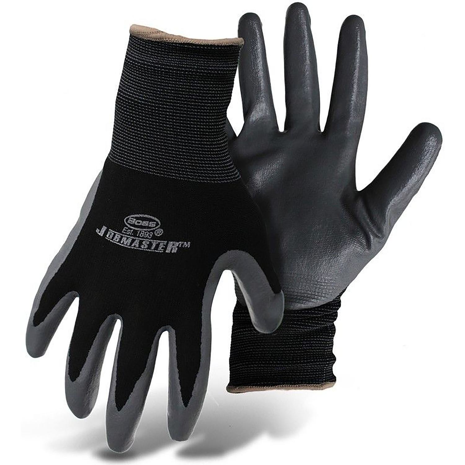 Boss JobMaster Men\u0027s Indoor/Outdoor High Dexterity Palm Gloves Black/Gray XL 1 pair