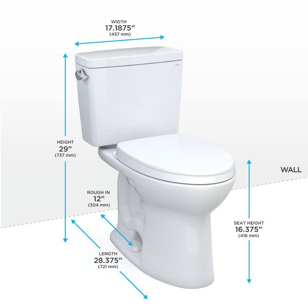 TOTO Drake 2-Piece 1.28 GPF Single Flush Elongated Standard Height Toilet in Cotton White SoftClose Seat Included MS776124CEG#01